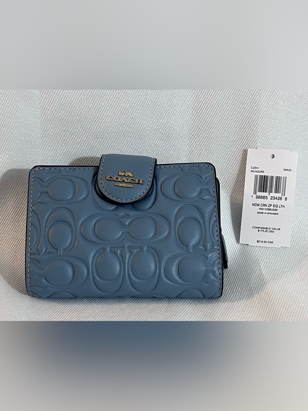 Coach Embossed Signature Compact Wallet in Azure Blue